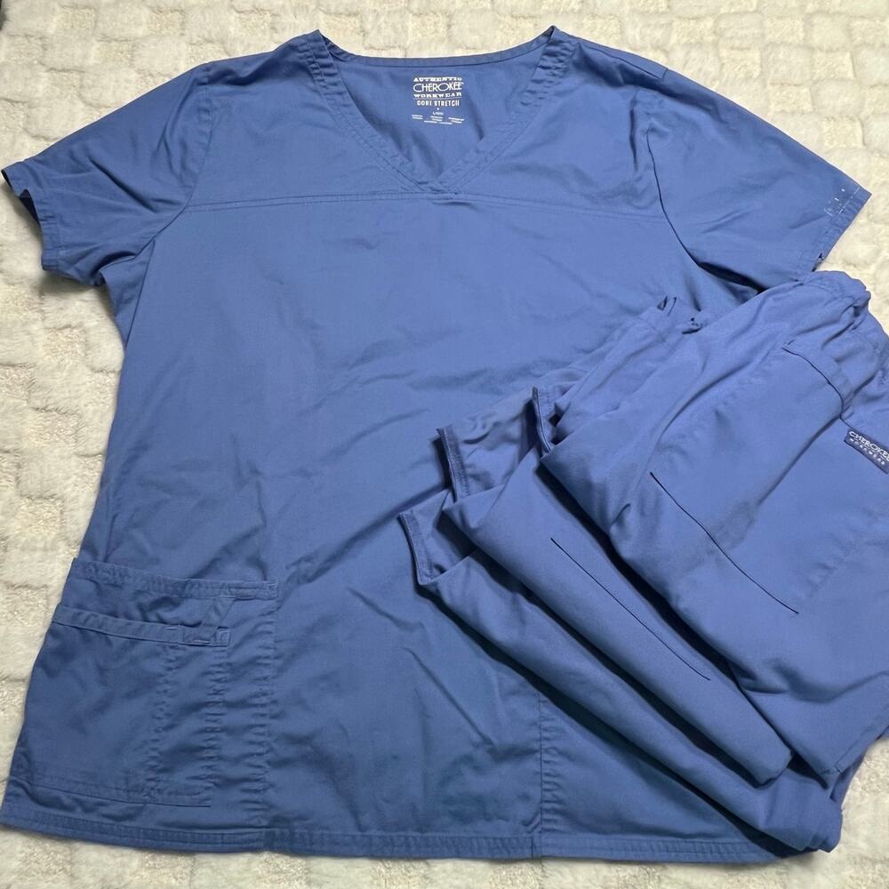 Cherokee Workwear Large Scrubs Bundle 4 Pc Women Blue 3 Pants 1 Top